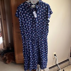Short sleeved, navy blue floral print dress